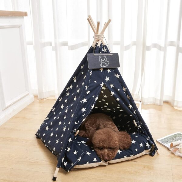 NUKied Pet Teepee 50x50x60cm Dog & Cat Bed with Cushion- Luxery Dog Tents & Pet Play Houses with Removable Washable Cushion & Blackboard Easy Assemble - Image 6