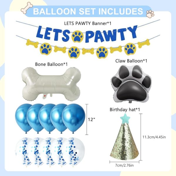 Dog Birthday Party Supplies Dog Birthday Hat Large Paw& Bone Balloon Paw Print Balloons Lets Pawty Banner for Pet Puppy Doggy Birthday Decorations - Image 2