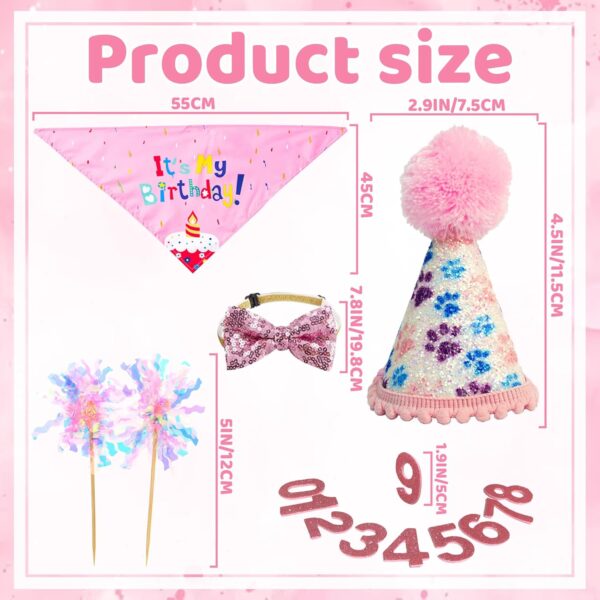 Dog Birthday Decorations Party Supplies - Pink Dog Birthday Set with Hat Pink Numbers Bandana Cake Topper Bow Tie for Girl Small Medium Pets Cats Dogs Happy Birthday Party Celebration Supplies - Image 3