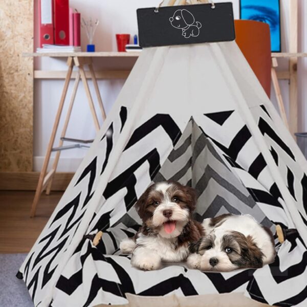 Pet Teepee Tents 60x60x70cm Dogs & Cats Bed Pet Play House Luxery Dog Tents with Thick Cushion & Blackboard Removable and Washable Dog Teepee Bed Indoor Easy Assemble - Image 6