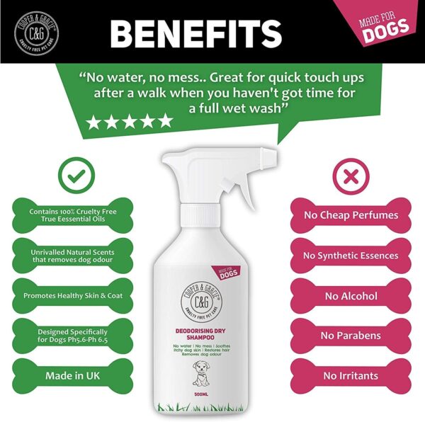 Dry Dog Shampoo Spray For Smelly Dogs - Wipe Clean Stain Remover - Cruelty Free Waterless Grooming Products Organic Odour Deodoriser Neutraliser - Best Fox Poo Cleaning Animal Wash (500ML) - Image 2