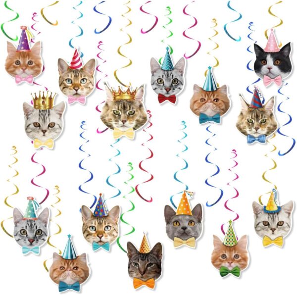 Moorovgi Pieces Cat Swirl Decorations Meow Birthday Party Decoration Kitty Hanging Swirl for Ceiling Kids Boy Girl PET Theme Party Decoration Supplies - Image 2