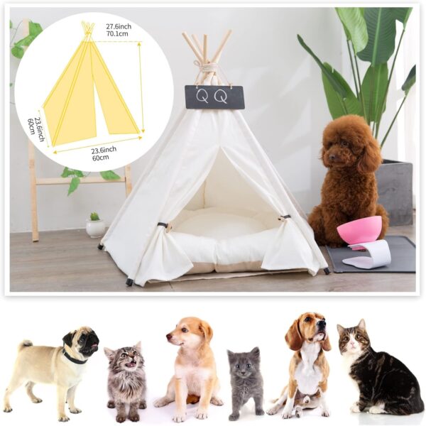 Pet Teepee 60x60x70cm Dog & Cat Bed with Cushion- Luxery Dog Tents & Pet Play Houses with Removable Washable Cushion & Blackboard Easy Assemble - Image 6