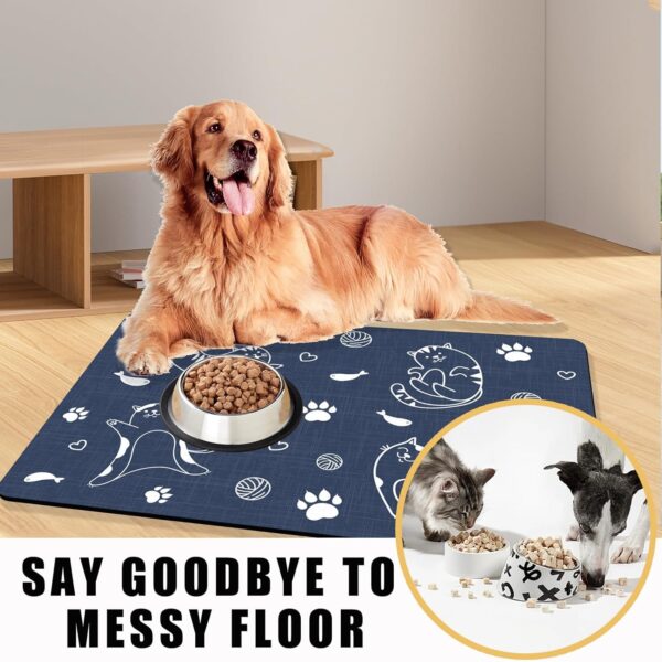 Pet Feeding Mat Absorbent Dog Food Mat No Stains Waterproof Dog Mat for Food and Water, Easy Clean Puppy Supplies Dog Accessories for Messy Drinkers(Blue-44x75 cm） - Image 3