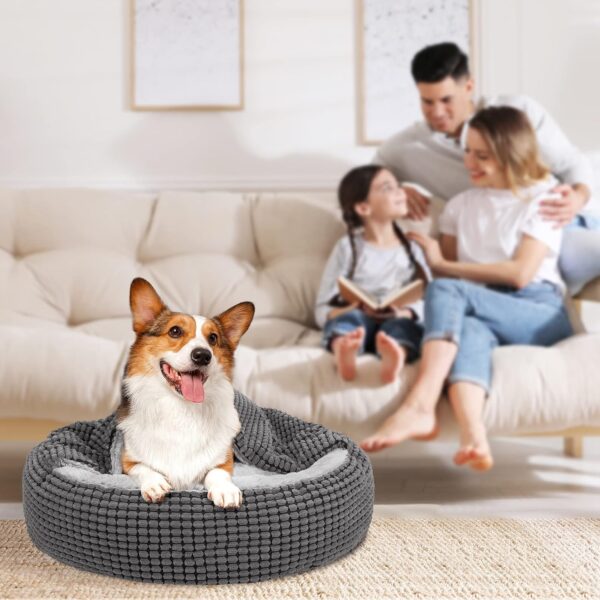 JOEJOY Round Dog Bed Calming Donut Cuddler Pet Bed for Large Medium Small Dogs, Warm Puppy Hooded Dog Cave Bed Cat Bed Medium Washable with Breathable Fluff, Fits Up To 25/30lbs Pets - Image 7