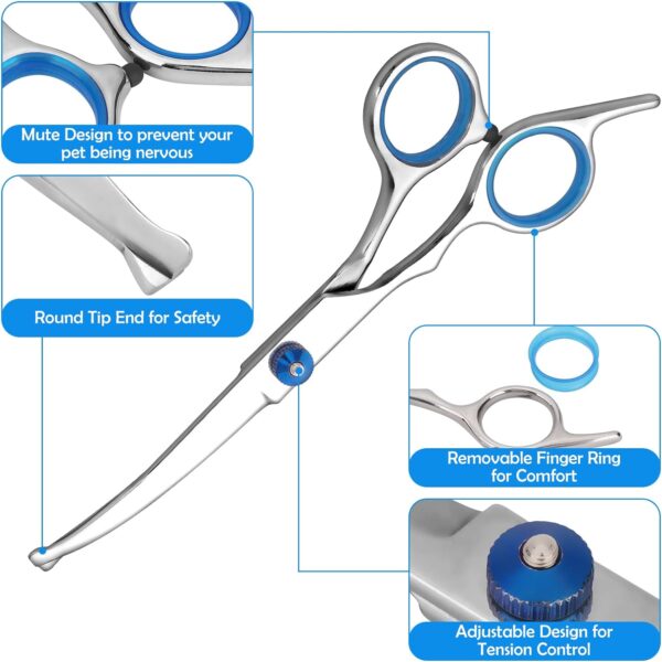 Dog Grooming Scissors, Cat Grooming Scissors, Pet Grooming Scissors with Safety Round Tip, Stainless Steel Dog Cat Grooming Shears (Blue Scissors Set) - Image 3