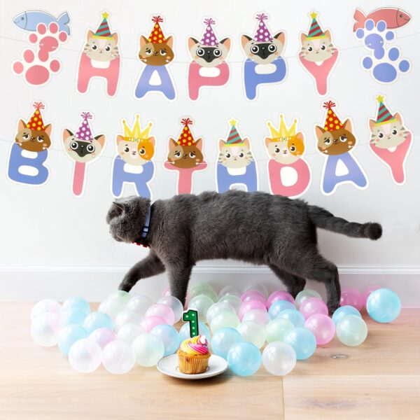 Cat Happy Birthday Banner, Cat Party Decorations Kitty Birthday Hanging Bunting Sign Cute Cat Face Banner Decoration for Kids Women Men Pet Kitten Theme Birthday Party Supplies A7MMLQ - Image 5