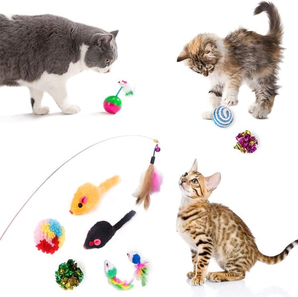 Wefine 20 Pcs Cat Toys, Kitten Toys for Indoor Cats, Cat Tunnel Interactive Feather Teaser Wand Ball Toy Set for Kitty and Cats - Image 5