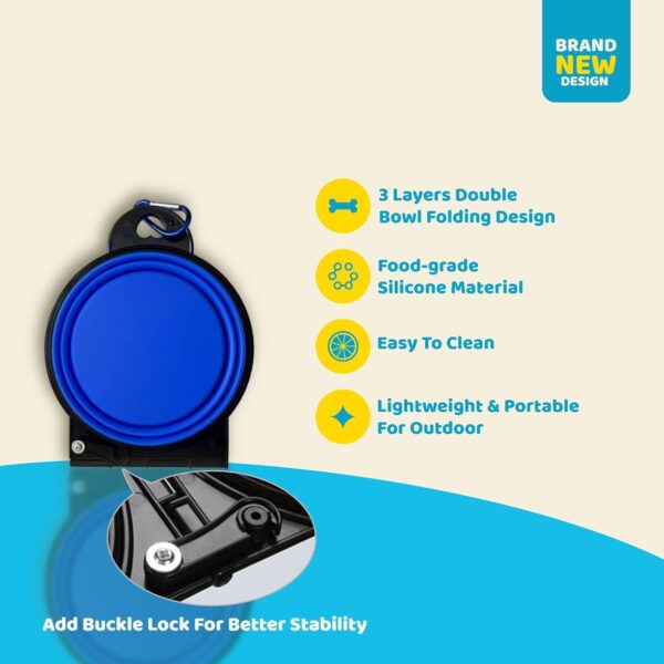 Collapsible Dog Water Bowls - 2 in 1 Portable Dog Travel Item, Foldable Pet Camping Accessories Dish Feeder, Portable Water Bowl Container with Carabiners for Puppy Walking Hike Outdoor (Blue) - Image 3