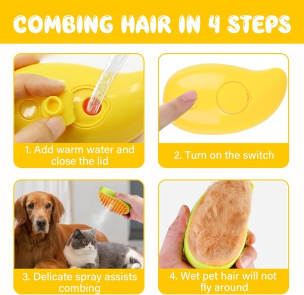 Steam Cat Brush 3 In1 Steamy Cat Brush Self Cleaning Steam Cat Brush Rechargeable Cat Grooming Brush Multifunctional Cat Grooming Brush,Electric Pet Brush,Pet Hair Removal Comb - Image 5