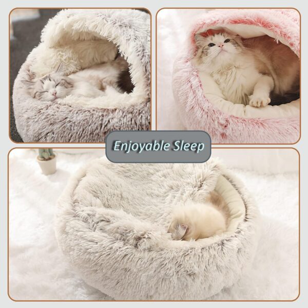 WGYTECH Cat beds for Indoor Cat Cave Hooded Plush Donut Cat Bed House，Warm Fleece Pet Cushion Sofa，Faux Fur Round Comfortable Self Warming Indoor Sleeping Bed For Indoor Kittens and Puppy Small Dogs - Image 5