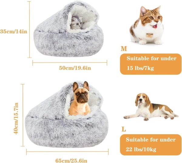 SUOXU Covered Cat Bed Small Dog Bed,Plush Donut Cuddler Nest Warm Soft Calming Dog Cat Nest Puppy Bed with Cozy Sponge Non-Slip Bottom for Under 7kg Small Pets Snooze Sleeping Indoor (Grey) - Image 4