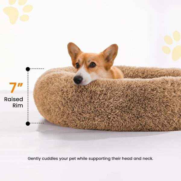 URGVANZ PET Dog Beds for Medium Dogs, Calming Donut Dog Bed, Round Fluffy Dog Beds, Plush Washable Pet Bed for Dogs Up to 45 Lbs, Brown - Image 3