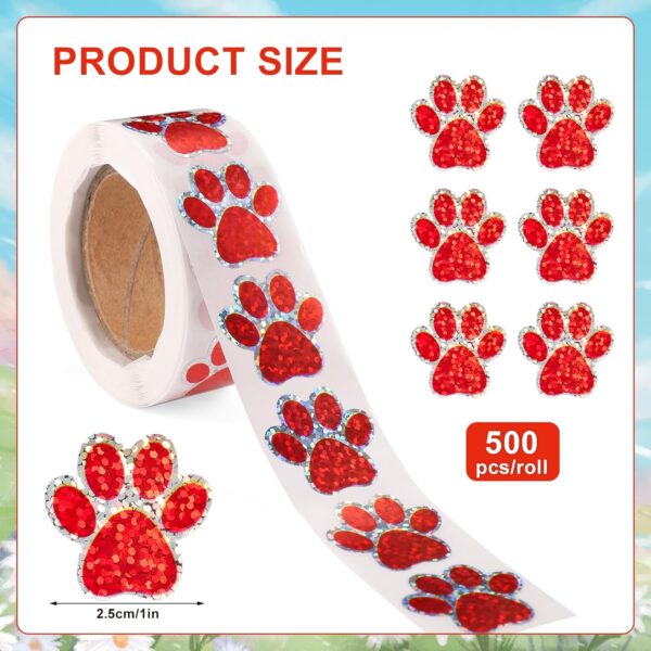 500pcs Puppy Paw Stickers, 1 Inch Self-Adhesive Glittery Pet Paw Decals Cute Dog Feet Paw Stickers Cat Bear Stickers Roll for Envelope Books Laptops Bottles Crafts Supplies(red) - Image 2