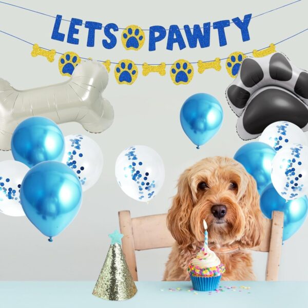 Dog Birthday Party Supplies Dog Birthday Hat Large Paw& Bone Balloon Paw Print Balloons Lets Pawty Banner for Pet Puppy Doggy Birthday Decorations - Image 5