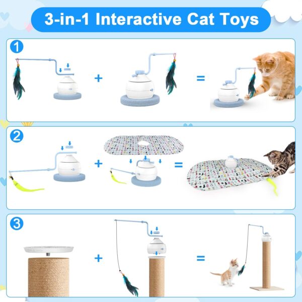 Tyasoleil Interactive Cat Toys, 3 in 1 Smart Cat Toys Motorized Wand Kitten Toys, Automatic Cat Toy - 3 Modes Cat Toys for Indoor Cats Adult, Upgrade Motor, Electronic Cat Feather Toy - Image 5