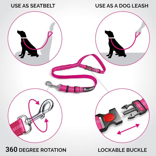 Headrest Dog Car Seat Belt Adjustable with Elastic Bungee Buffer Durable Headrest Pet Seat Belt Dog Car Safety Harness Restraint (Pink) - Image 6