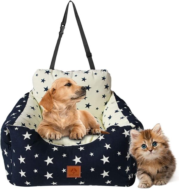 2 in 1 Dog Car Seat Washable and Stain Resistant Pet Booster Seat for Small and Medium Dogs Cats Super Soft PP Cotton Travel Safety Pet Car Seat with Storage Bag and Harness Strap (Navy Star) - Image 3