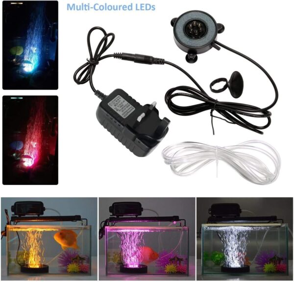 Unictop LED Aquarium Fish Tank Air Stone Light,Multi-Colored Bubble Disk for Fish - Image 3