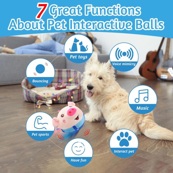 Audasi Active Moving Pet Plush Toy Interactive Dog Toys Talking Moving Dog Toy USB Rechargeable Interactive Washable Cartoon Pig Squeaky Pig Dog Toy Dancing Dog Ball Bouncing Toy for Dog Cat Pets - Image 3