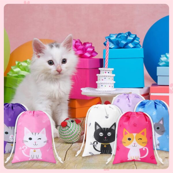 Faccito 24 Pieces Cat Party Favor Bags Cat Themed Birthday Goodie Bags Pet Cat Gift Drawstring Bag Kitty Candy Treat Bags for Kid Cat Birthday Party Baby Shower Decoration Supplies - Image 6