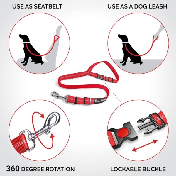 Headrest Dog Car Seat Belt Adjustable with Elastic Bungee Buffer Durable Headrest Pet Car Safety Harness Restraint (Red) - Image 5