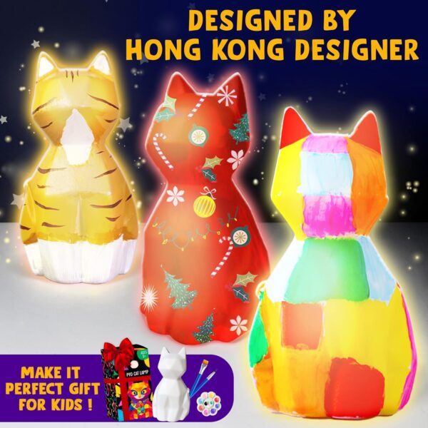 Goodyking Paint Your Own Cat Lamp Kit, DIY Cat Crafts Night Light, Painting Kit Arts & Crafts for Kids Ages 8-12, Art Supplies Birthday Easter Party for Teens Girls Boys Age 3 4 5 6 7 8+ - Image 7