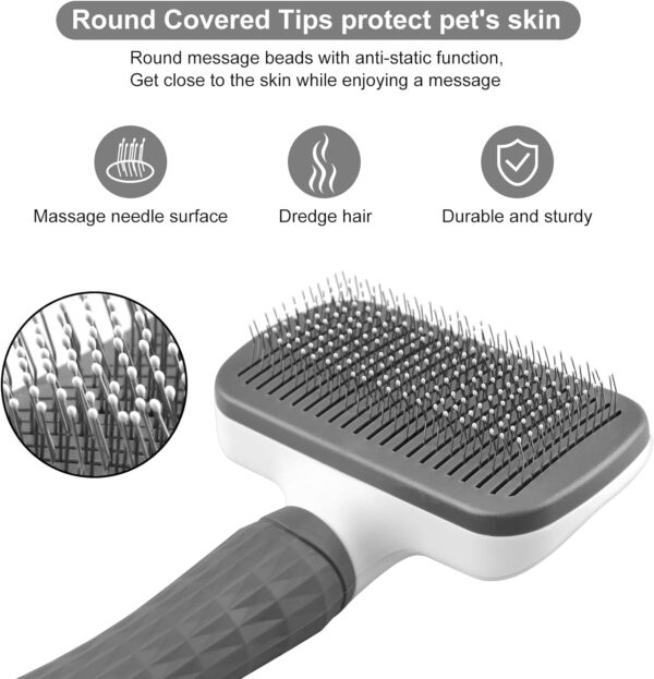 Dog Brush Cat Brush Grooming Comb,Self Cleaning Cat Dog Slicker Brushes with Smooth handle,Pet Grooming Tool with Cleaning Button for Cat Dog Shedding Brush Cat Dog Massage Clean Tangled Brush(Grey) - Image 4