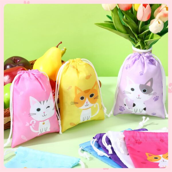 Faccito 24 Pieces Cat Party Favor Bags Cat Themed Birthday Goodie Bags Pet Cat Gift Drawstring Bag Kitty Candy Treat Bags for Kid Cat Birthday Party Baby Shower Decoration Supplies - Image 4