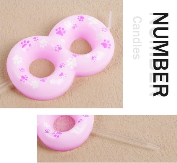 Pink Dog Paw Number 3 Birthday Candles, Pink Dog Paw Print Themed Birthday Candles, Pink Birthday Numeral 3 Candles Cake Topper for Boy Girl 3rd Birthday Decoration Pink Dog Paw Pet Party Supplies - Image 7