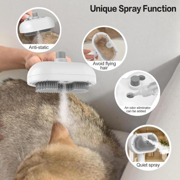 Spray Cat Brush, Self Cleaning Dog Grooming Brush, Easy To Clean, Electric Cat Steam Brush with Wash-free Essence, Remove Static Flying Hair Steam Grooming Brush for Cats and Dogs (White) - Image 2