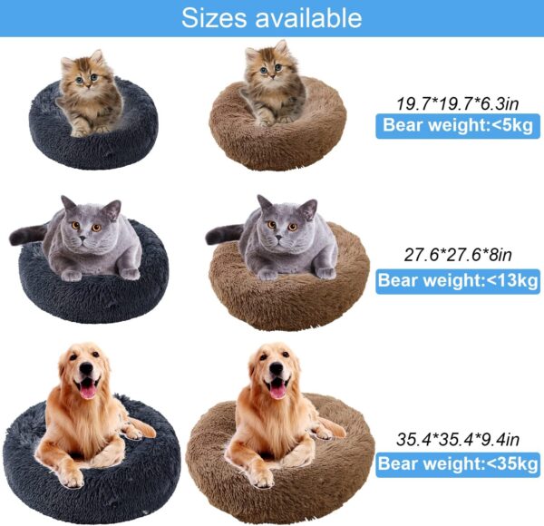 UUEMB 50cm Calming Dog Cat Bed, Plush Donut Pets Beds for Small Dogs Cats, Soft Puppy Kitten Cuddler Round Bed Cushion, Washable Warm Dog Beds for Improved Sleeping (Dark Grey) - Image 2