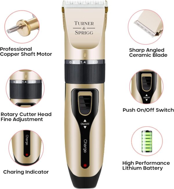 Turner & Sprigg Professional Low Noise, Dog Clippers Cordless, Dog Grooming Clippers, Dog Clippers Professional for Thick Hair, Pet Trimmer Set with Accessories - Image 5