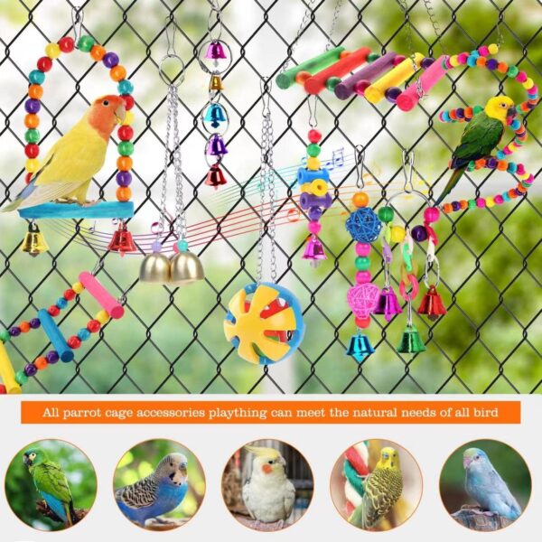 Newthinking Bird Parrot Toys Set, 10 Pack Budgie Toys Swings Hammock Stand Hanging Bell Bird Cage Toys and Accessories for Cockatiels, Small Parakeets, Love Birds, Finches - Image 5