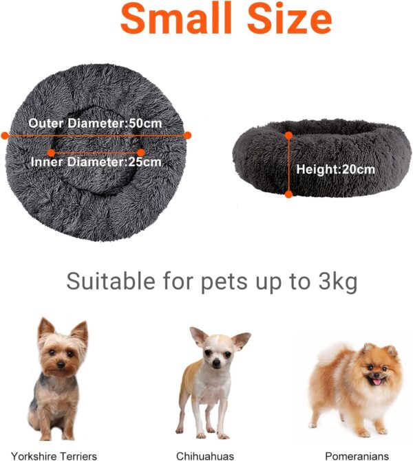 OKPOW Donut Dog Bed,50cm Calming Anti Anxiety Small Dog Beds,Washable Soft Warm Plush Fleece Fluffy Soothing Cat Pet Cushion,Round Orthopedic Relief Improved Sleeping Non Slip Bottom Kitten Bed - Image 2