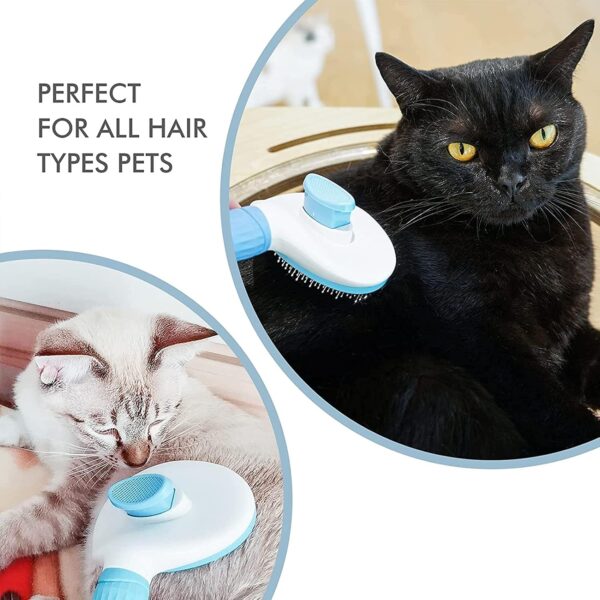 Dog Brush Cat Brush Grooming Comb,Self Cleaning Cat Dog Slicker Brushes with Smooth handle,Pet Grooming Tool with Cleaning Button for Cat Dog Shedding Tools Cat Dog Massage Clean Tangled Brush (Blue) - Image 4