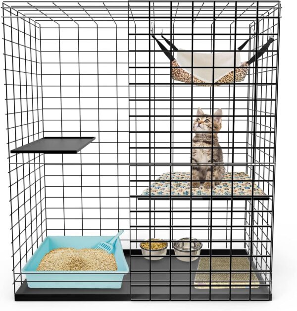 SIVEIS Small Kitten Cat Starter Kit for Cat Cage Indoor,Include Cat Litter Box Low Entry & Cat Litter Scoop,Cat Hammock & Bed Mat,Cat Scratching Pad,Double Stainelss Steel Cat Bowl,Kitten Toys - Image 3