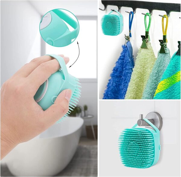 Dog Cat Bath Brush Soft Silicone Dog Rubber Bathing Brush Pet Grooming Shampoo Dispenser Brushes Puppy Cats Shower Hair Fur Grooming Cleaning Scrubber for Short Haired Dogs Cats Shower - Green - Image 6