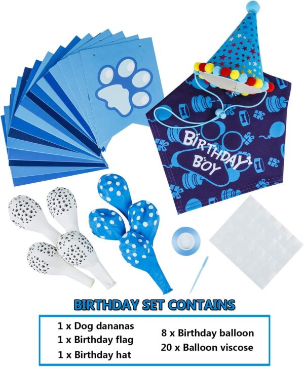 TCBOYING Dog Birthday Bandana, Dog Birthday Boy Hat Scarfs Flag Balloon with Cute Doggie Birthday Party Supplies Decorations (Style1, Blue) - Image 5