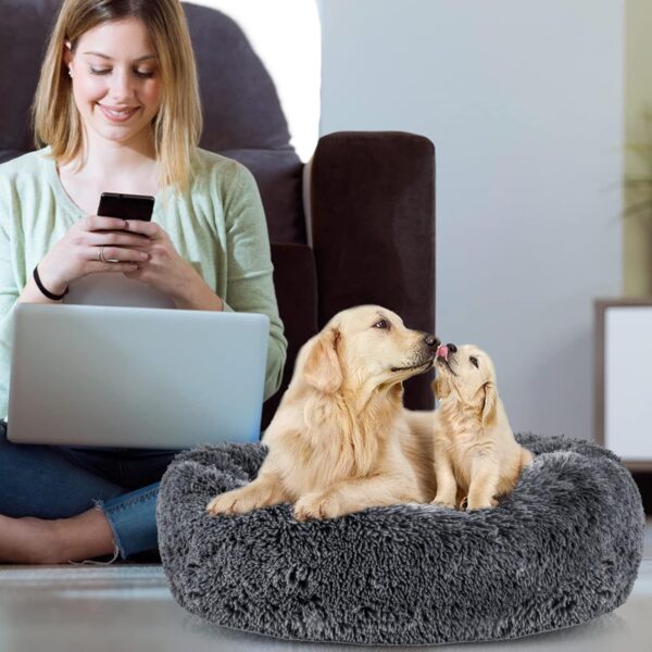 MASTERTOP Dog Bed, Donut Dog Bed Large, 76cm Round Soft Fluffy Dog Bed with Non-slip Bottom, Anti-Anxiety Cuddler Washable Calming Dog Beds for Small Medium Large Dogs Cats Pets - Grey - Image 7