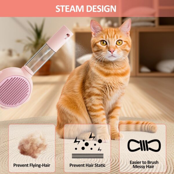 Cat Brush Dog Brush, Mebeter Cat Comb, 3 In1 Cat Steam Brush Self Cleaning Steam Brush for Dogs & Cats Cat Spray Massage Comb Multifunctional Cat Grooming Brush for Removing Tangled and Loose Hair - Image 4