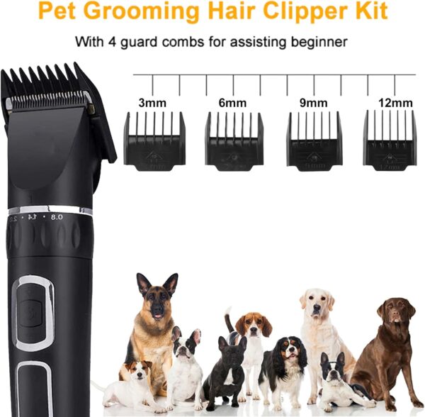 Dog Clippers, Rechargeable Cordless Dog Grooming Kit, 3-Speed Low Noise Pet Grooming Kit for Dog Cat and Other Pets (Black) - Image 2