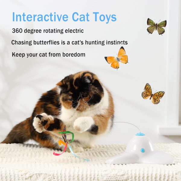 Suhaco Cat Toys Interactive Butterfly Kitten Toy for Indoor Cats Electric Rotating Teaser Butterfly Automatic Self Playing Fun Cat Toy for Boredom (White) - Image 3