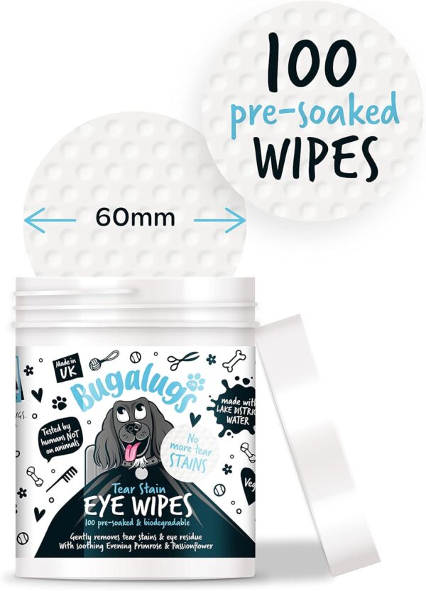 BUGALUGS Dog Eye Wipes 100 Biodegradable textured pre-soaked Dog Wipes. Safe & Easy Cleaning For Dogs - Pet Eye Wipes Remove Tear Stains, Dog Eye Crust & Eye Discharge - Image 9