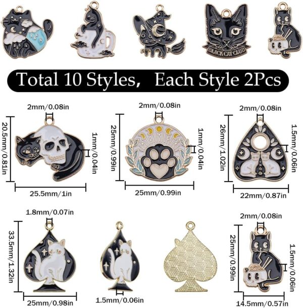 SUNNYCLUE 1 Box 20Pcs 10 Styles Gothic Cat Charms Black Kitty Charm Bulk Alloy Enamel Goth Pet Animal Cats Head Ouijas Magic Skull Tarot Halloween Charms for Jewellery Making Charm Necklace DIY Supply - Image 2