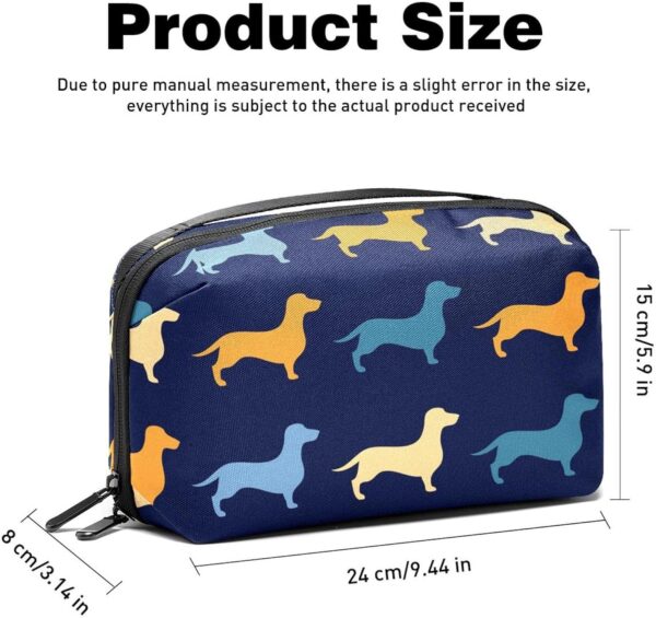 Cosmetic Bag for Women, Adorable Roomy Makeup Bags Travel Water Resistant Toiletry Bag Accessories Organizer, Cartoon Animal Pet Dachshund Dark Blue - Image 4