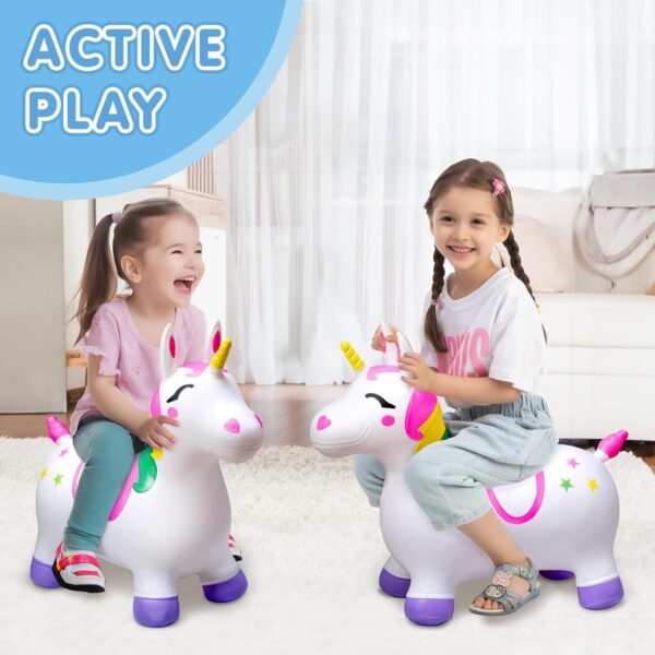 JOYIN Animal Hopper for Kids,Unicorn Bouncy Horse Hopper for Toddlers,Space Hopper with Hand Pump,Ride on Jumping Toys for Birthday Gift,Inflatable Hopper,Indoors Outdoors - Image 4