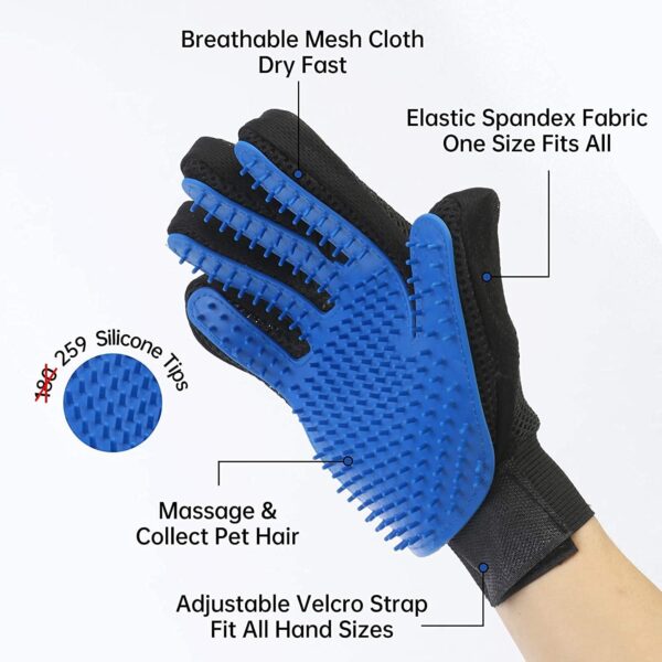 USION Pet Dog Cat Grooming Glove 2 Pack,[Upgraded 259 Pins] Pet Hair Remover Mitt Massage Deshedding Glove Brush with Longer Tips for Long Short Fur Dogs Cats Rabbits Horses and More(LEFT & RIGHT) - Image 8