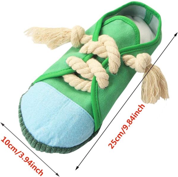 Yueser Dog Chew Shoe Toy, 2 Pcs Dog Squeaky Chew Toy Funny Shoes Sound Toy Slipper Pet Supplies Teeth Cleaning Bite Sound Toy for for Small and Medium Pets (Orange,Green) - Image 2