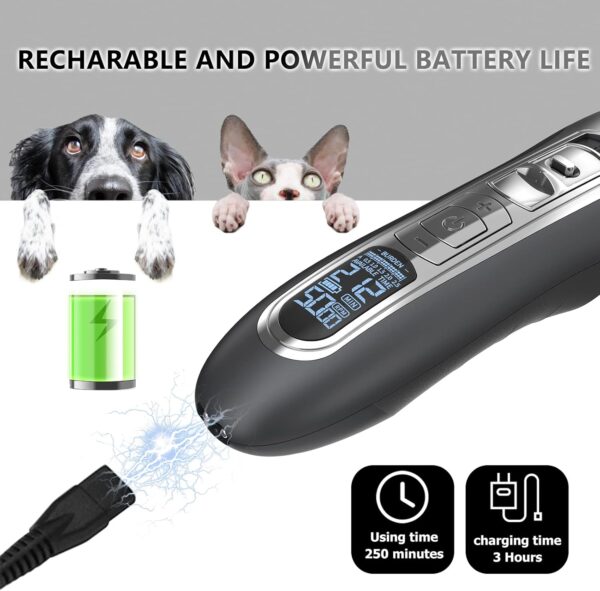 Dog Clippers, Professional Electric Pet Hair Clippers, Rechargeable Cordless Dog Grooming Kit Hair Clippers Trimmer Shaver Tool Variable Speed for Large Small Dogs Cats Pets with Thick to Heavy Coats - Image 3